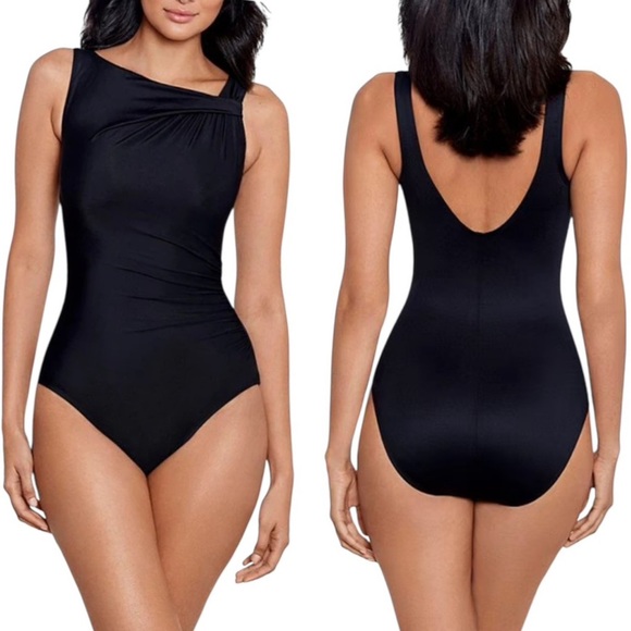 NWT Miraclesuit Slimming Rock Solid Avra One Piece Swimsuit Black Size 12 - Picture 2 of 13